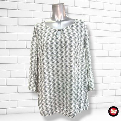 **HOY** Blusa de media manga SEIDEL color Blanco, gris y verde Talla 46