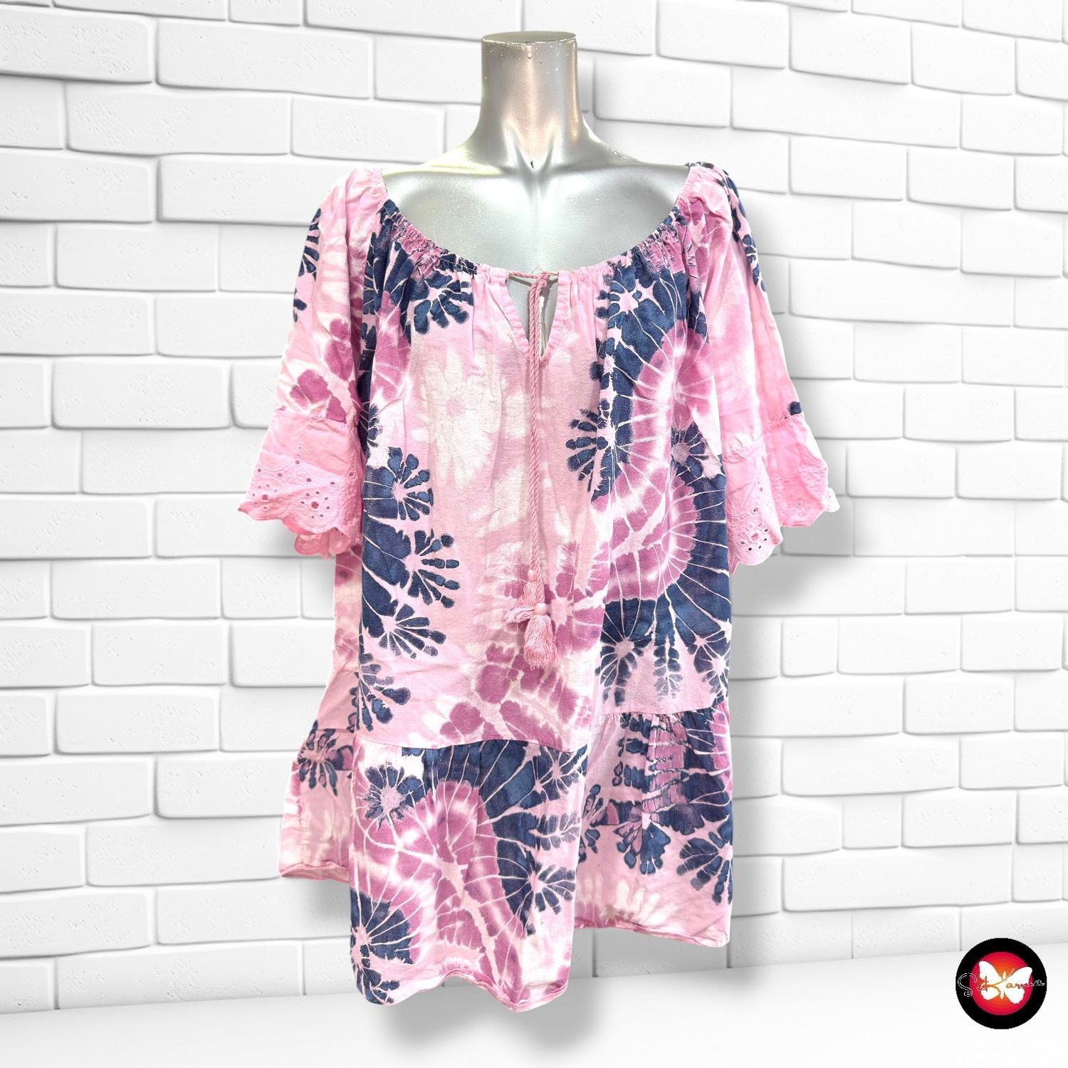 **HOY** Blusa escote barco  color Rosa y azul Talla ÚNICA GRANDE