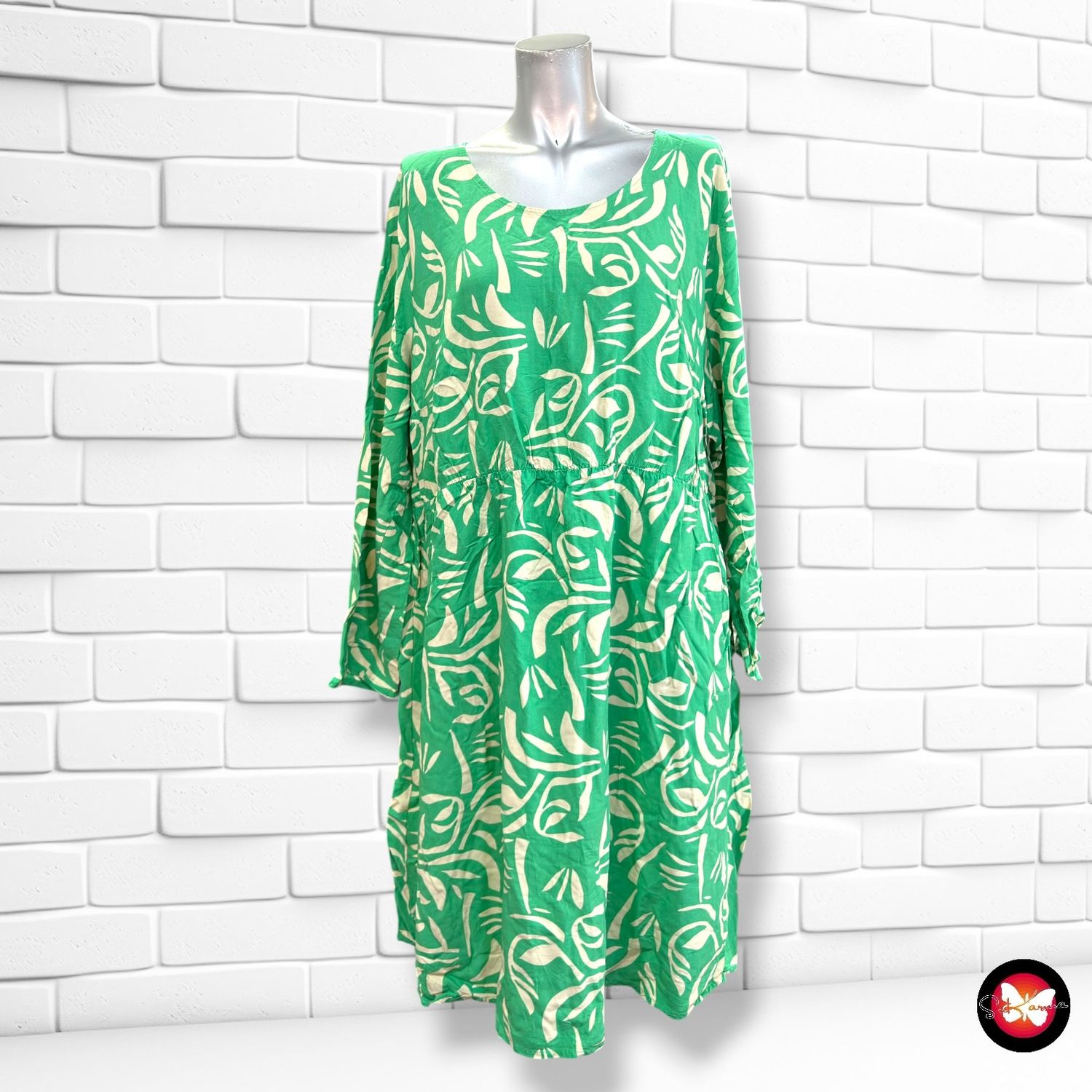 **HOY** Vestido blusón UP2FASHION color Verde y crema Talla 52/54 (pequeña)
