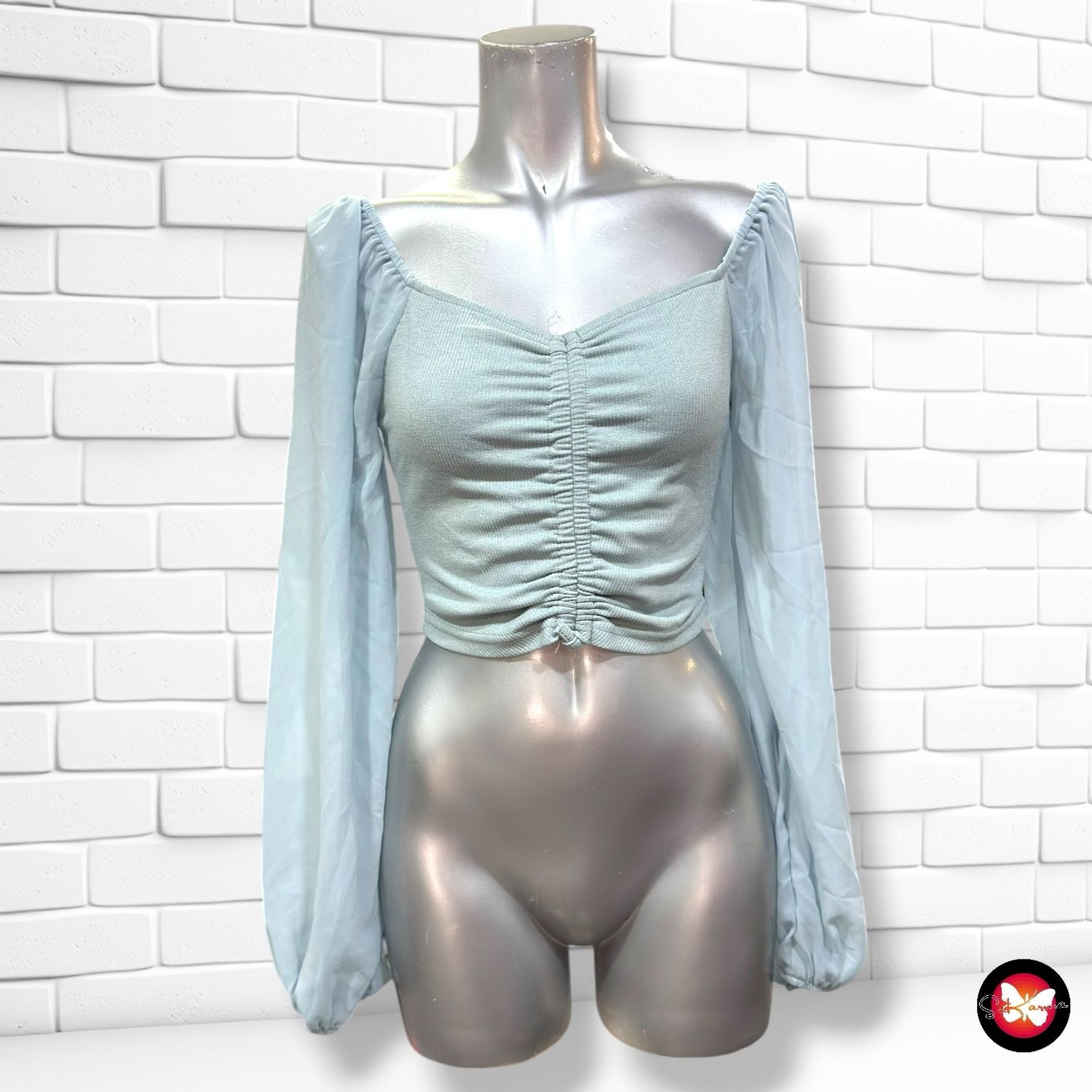 **HOY** Crop top de mangas de gasa SHEIN color Celeste Talla S