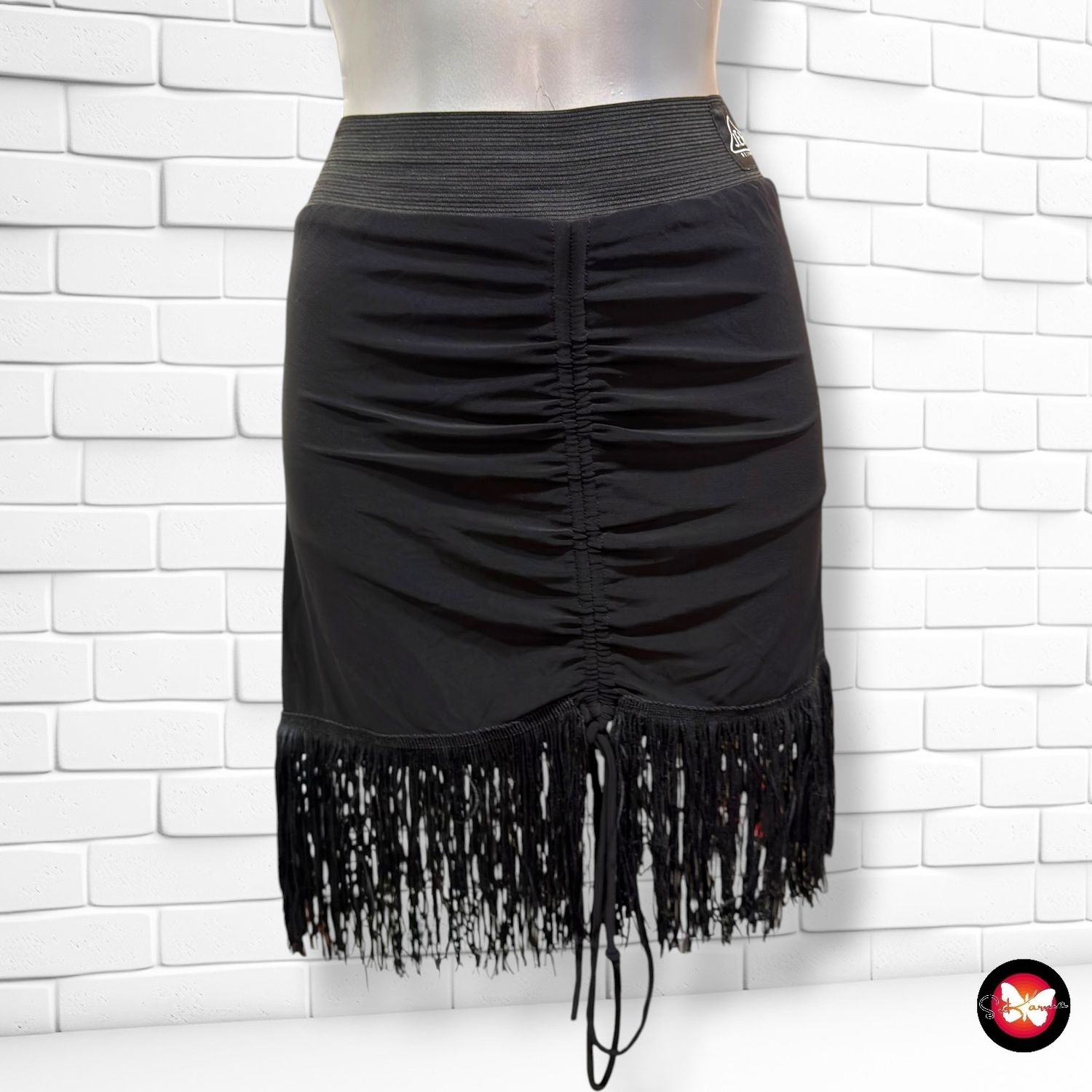 **HOY** Falda de noche con drapeado y flecos  color Negro Talla XS