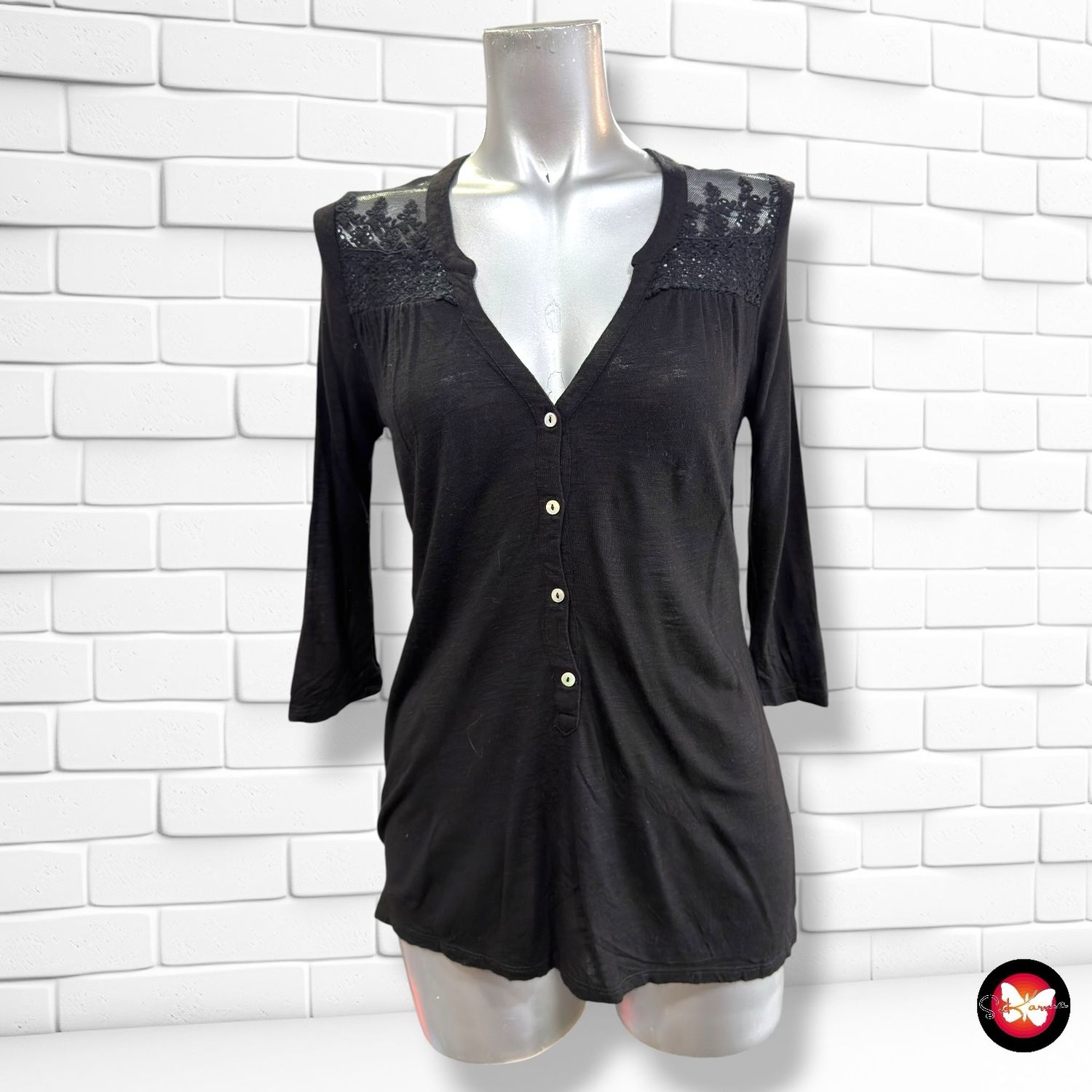 **HOY** Camiseta de media manga con encaje ETAM color Negro Talla XS