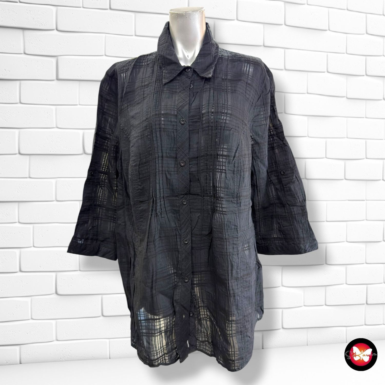 Camisa traslúcida de media manga BONITA color Negro Talla 48