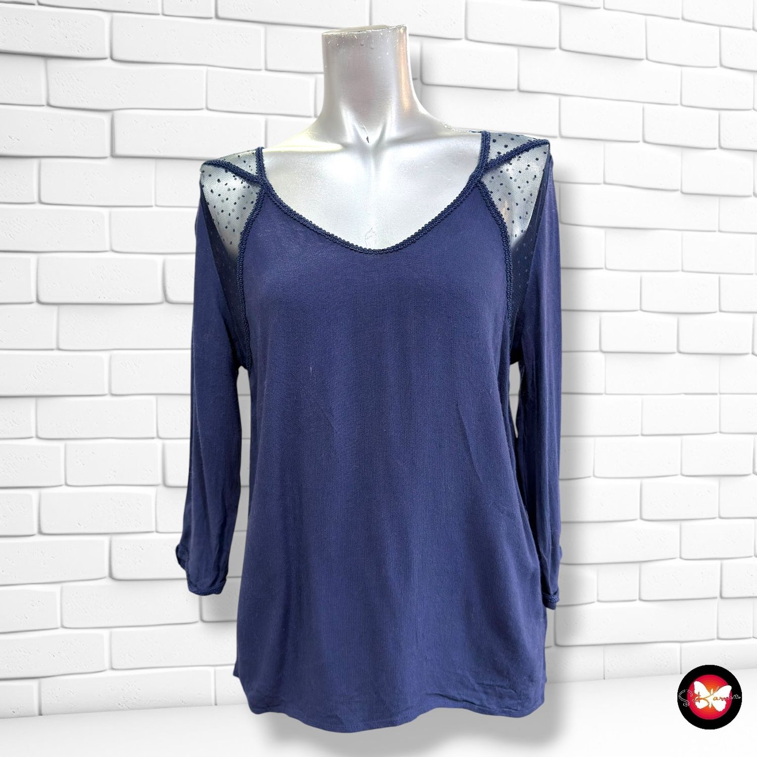 **HOY** Blusa de media manga con encaje GRACE&amp;MILA color Azul Talla M