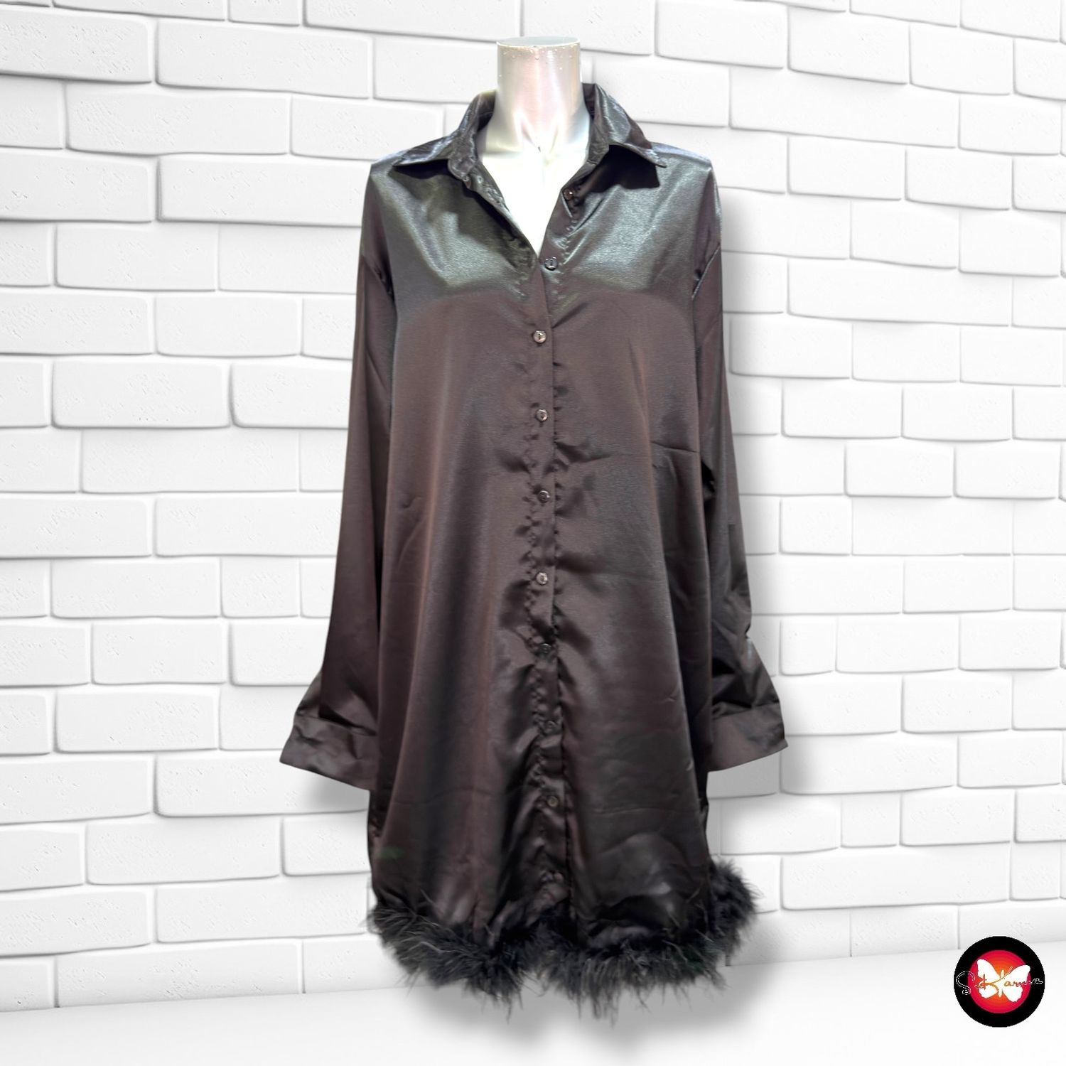 Camisola de noche con plumas  color Negro Talla L