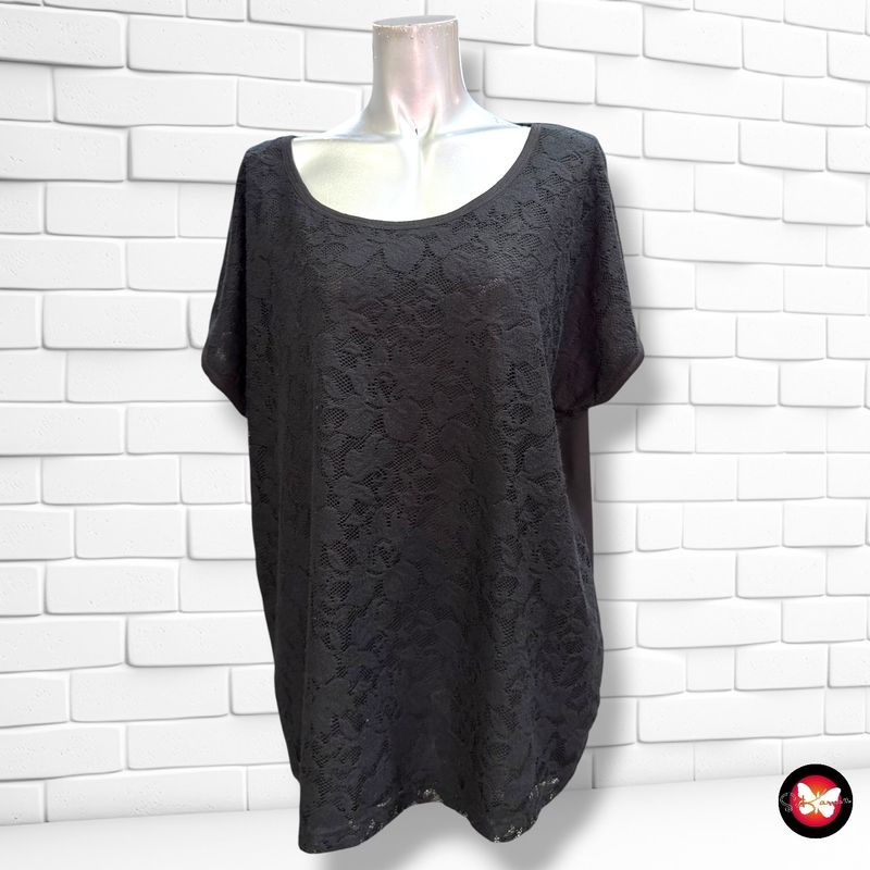 **HOY** Camiseta de manga corta con encaje LAURA TORELLI color Negro Talla L (grande)