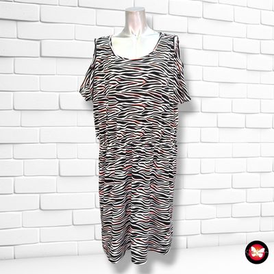 **HOY** Vestido con hombros descubiertos JANINA color Negro, blanco y naranja Talla 48