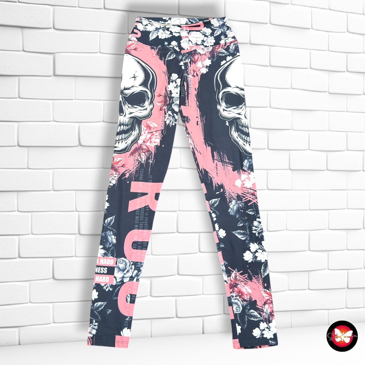 **HOY** Mallas deportivas “calaveras”  color Gris, blanco y rosa Talla M (pequeña)