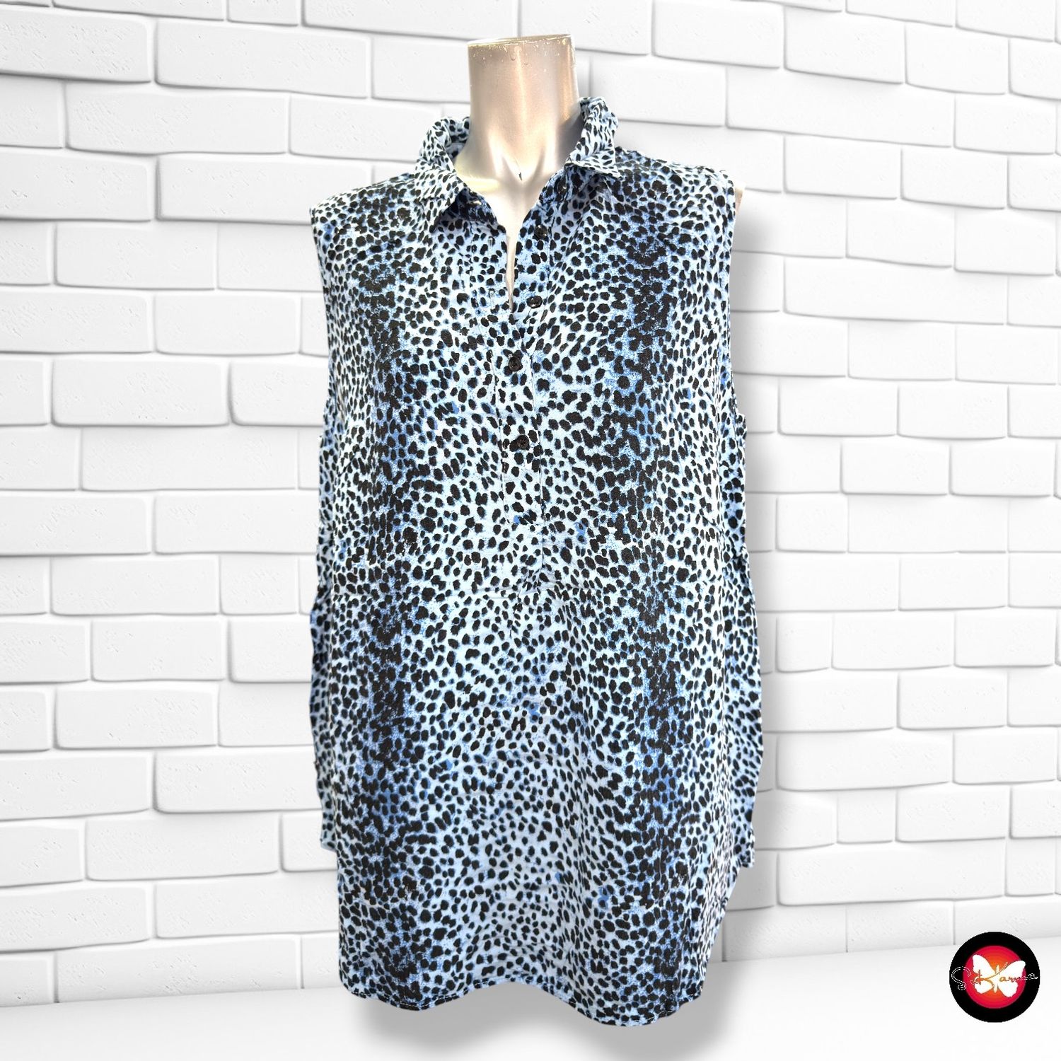 **HOY** Blusa sin mangas animal print MISS ETAM color Celeste y negro Talla 46