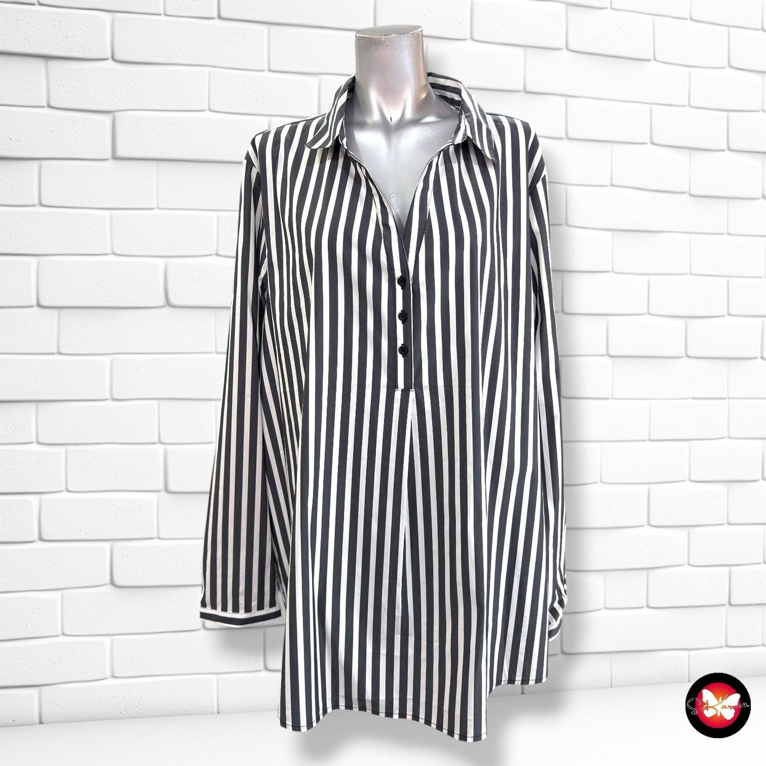 **HOY** Blusa de manga larga de rayas  color Negro y blanco Talla 3XL
