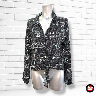 **HOY** Camisa de manga larga con lazo FB SISTER color Negro, blanco y celeste Talla M
