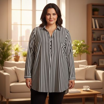 Blusa de manga larga de rayas  color Negro y blanco Talla 3XL