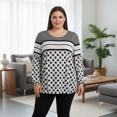 **HOY** Blusa de manga larga  color Negro y blanco Talla 46