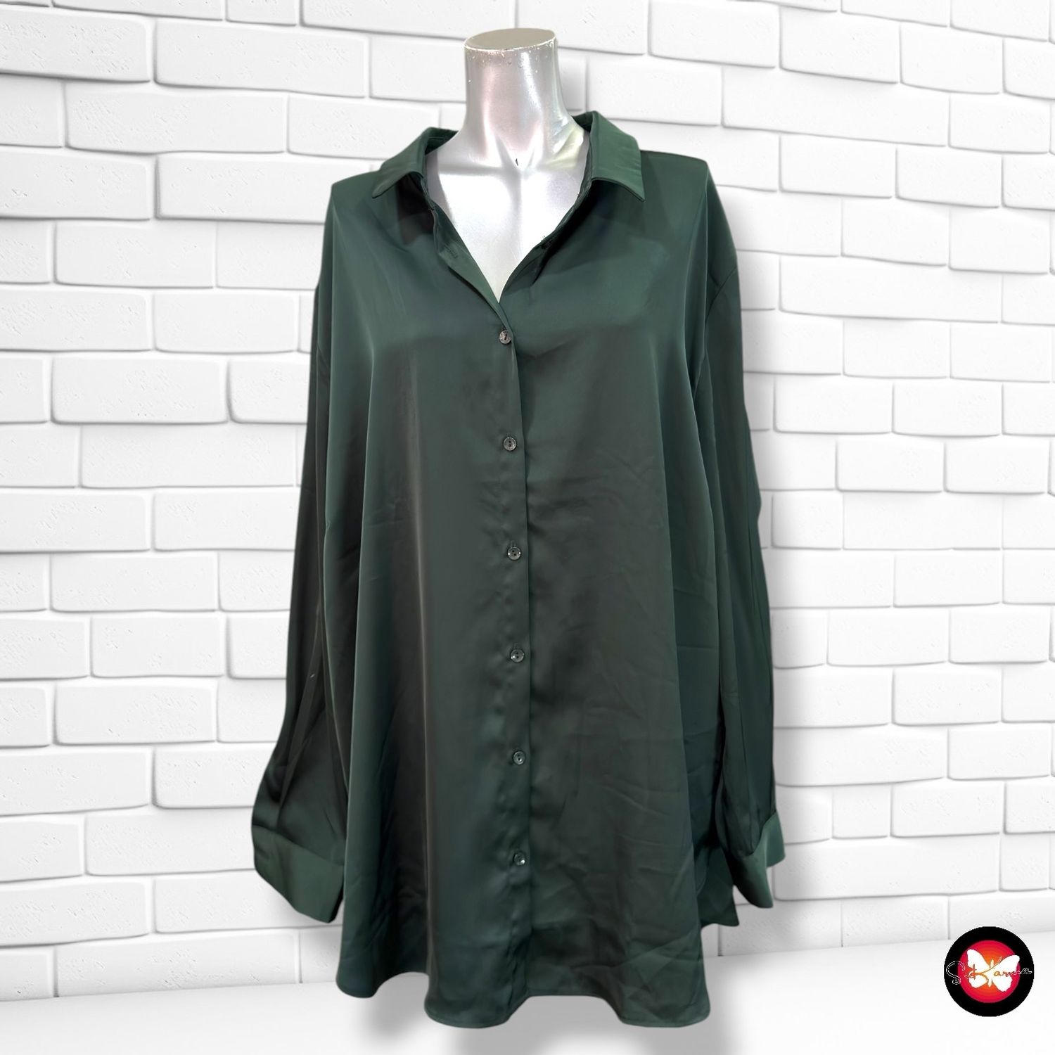 **HOY** Camisa de manga larga satinada ANNA FIELD color Verde Talla 54