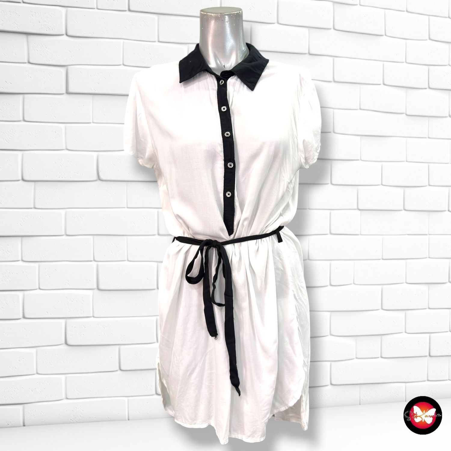 **HOY** Blusa sin mangas con cinturón YESSICA color Blanco y negro Talla 36/38