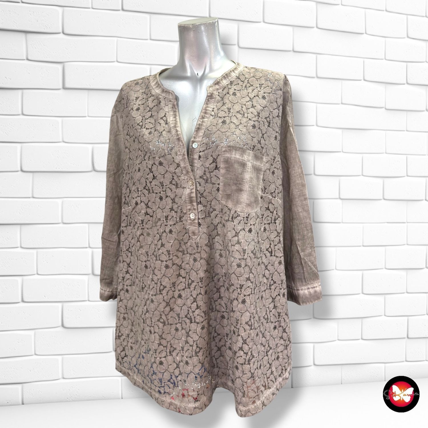 **HOY** Blusa de media manga con encaje CANDA color Taupe Talla 46