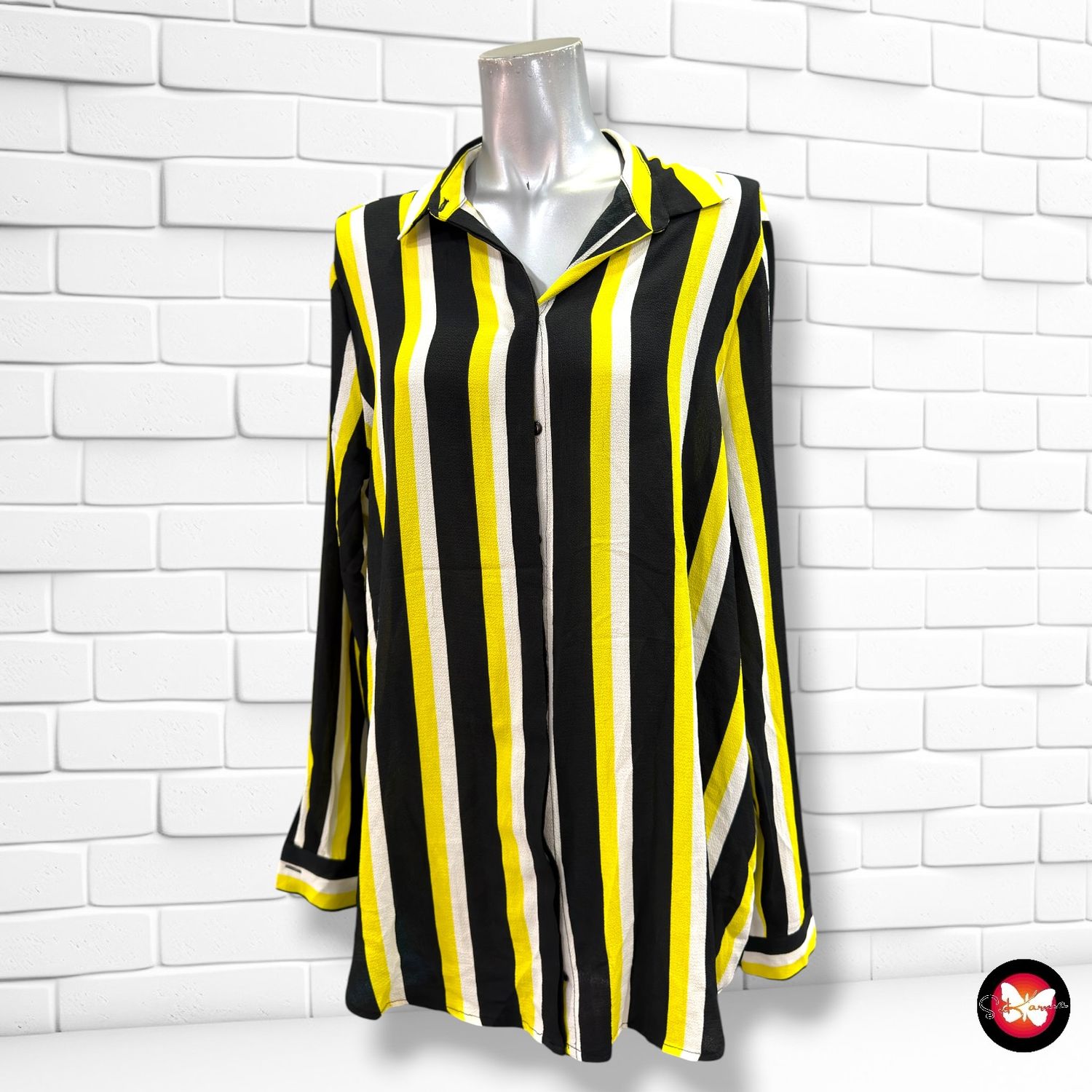 **HOY** Camisa de manga larga de rayas &amp;CO WOMAN color Negro, blanco y amarillo Talla XL