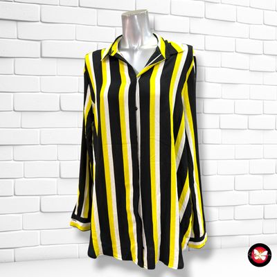 **HOY** Camisa de manga larga de rayas &amp;CO WOMAN color Negro, blanco y amarillo Talla XL
