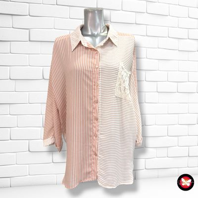 **HOY** Camisa de rayitas con lazo en la espaldas BEBE PARIS color Nude y crema Talla L