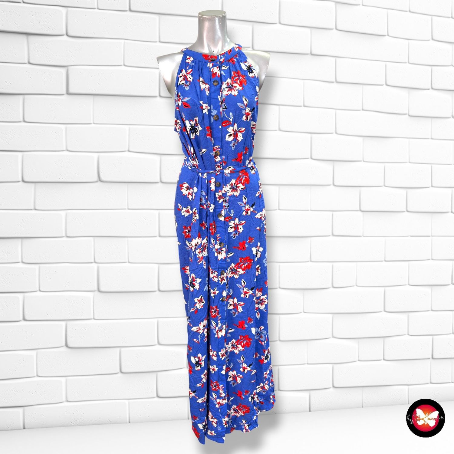 **HOY** Vestido largo de flores LIMON COMPANY color Azul, blanco y rojo Talla 40