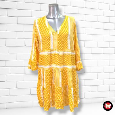 **HOY** Vestido blusón JEAN PASCALE color Amarillo y crema Talla 40