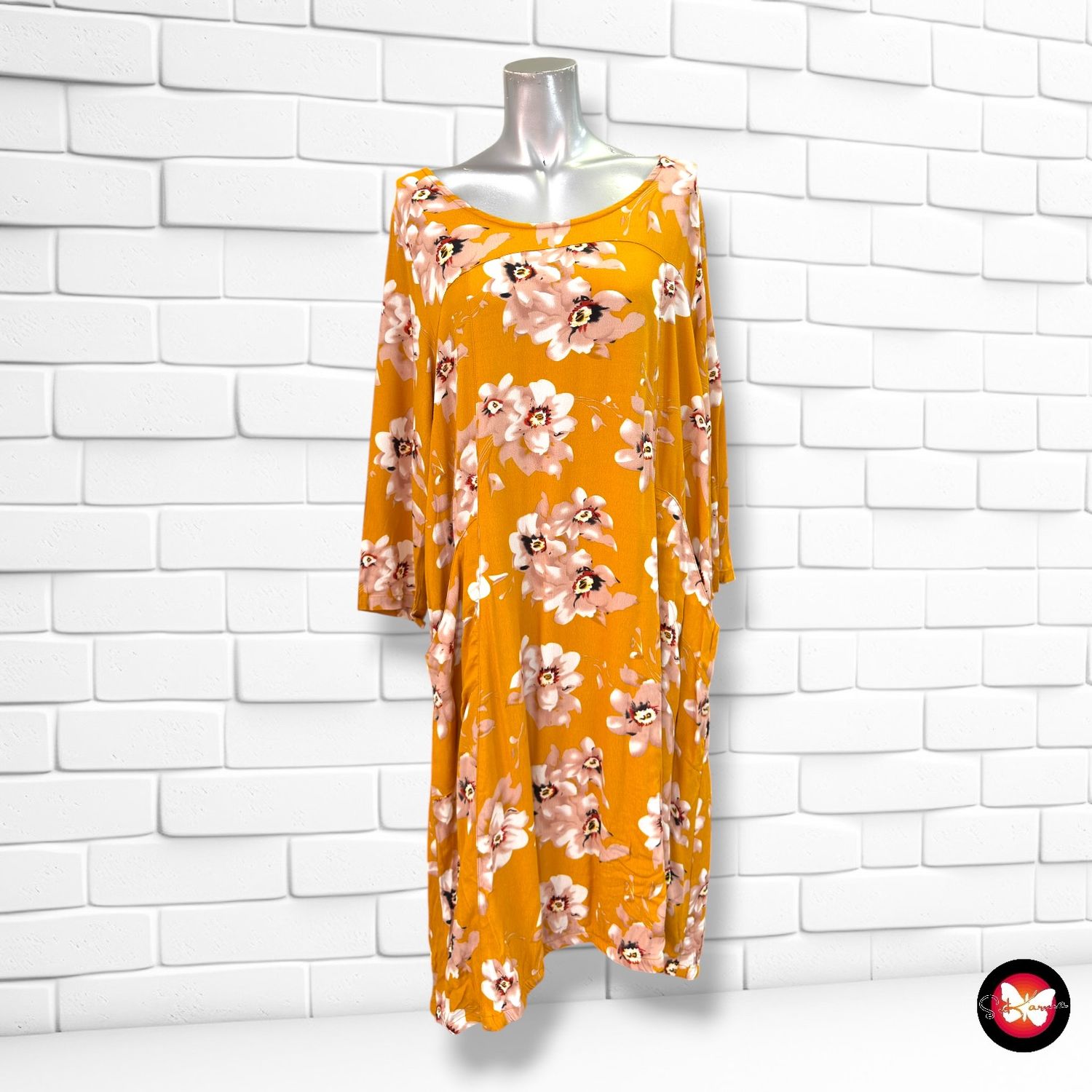 **HOY** Vestido de media manga ZIZZI color Mostaza y varios Talla S (grande)