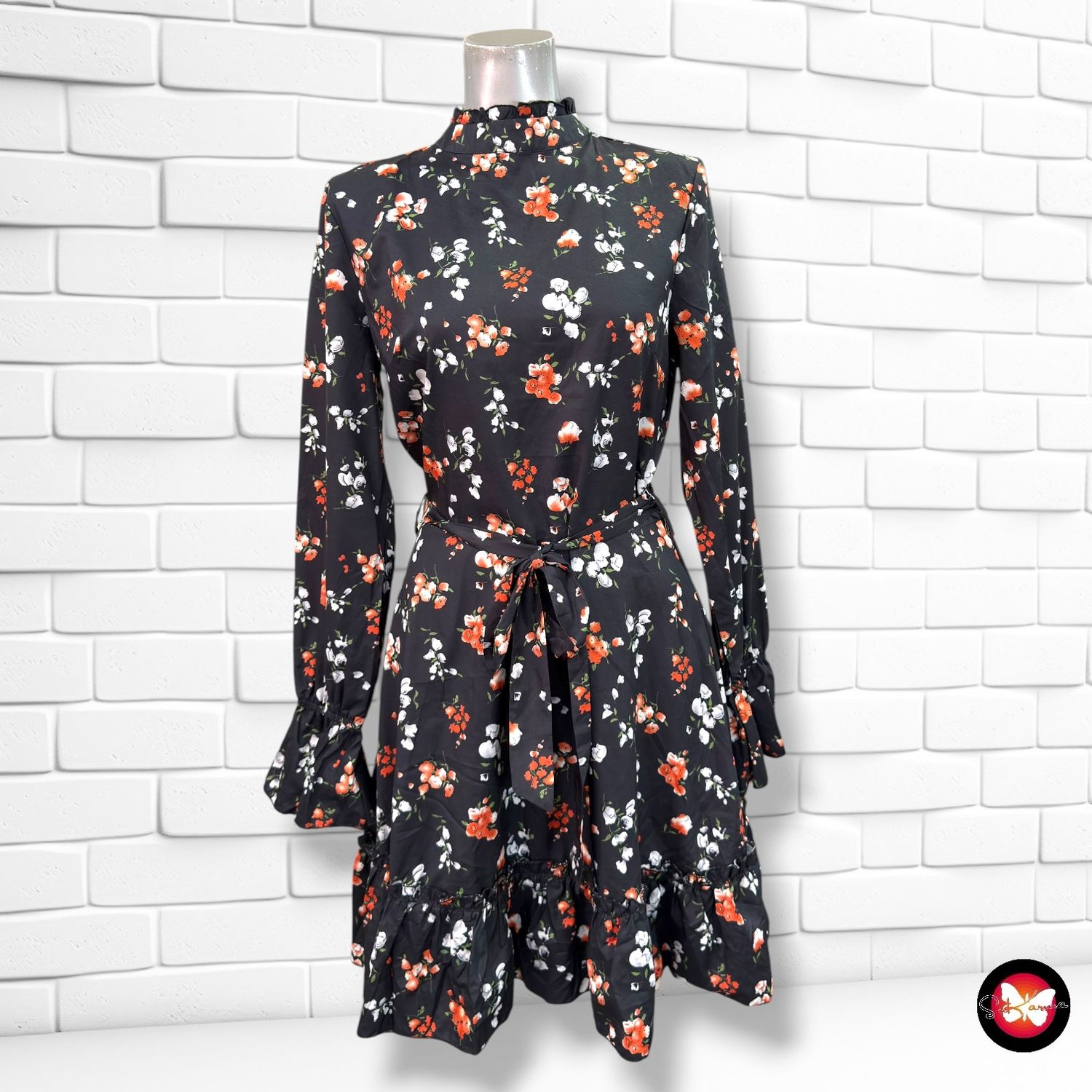 **HOY** Vestido de manga larga de florecitas PARISIAN color Negro y varios Talla 38
