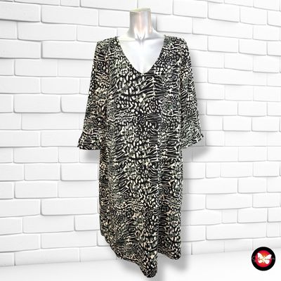 **HOY** Vestido de media manga LADIES + SIZE color Negro, crema y verde Talla 42/44 (grande)
