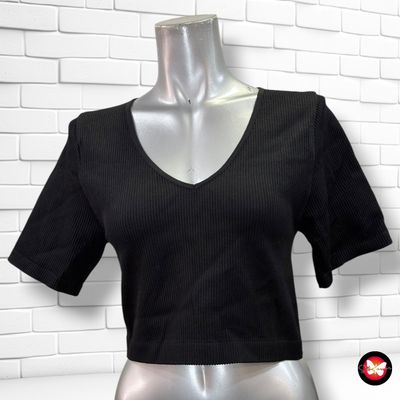 **HOY** Camiseta deportiva cropped canalé PRIMARK color Negro Talla XL