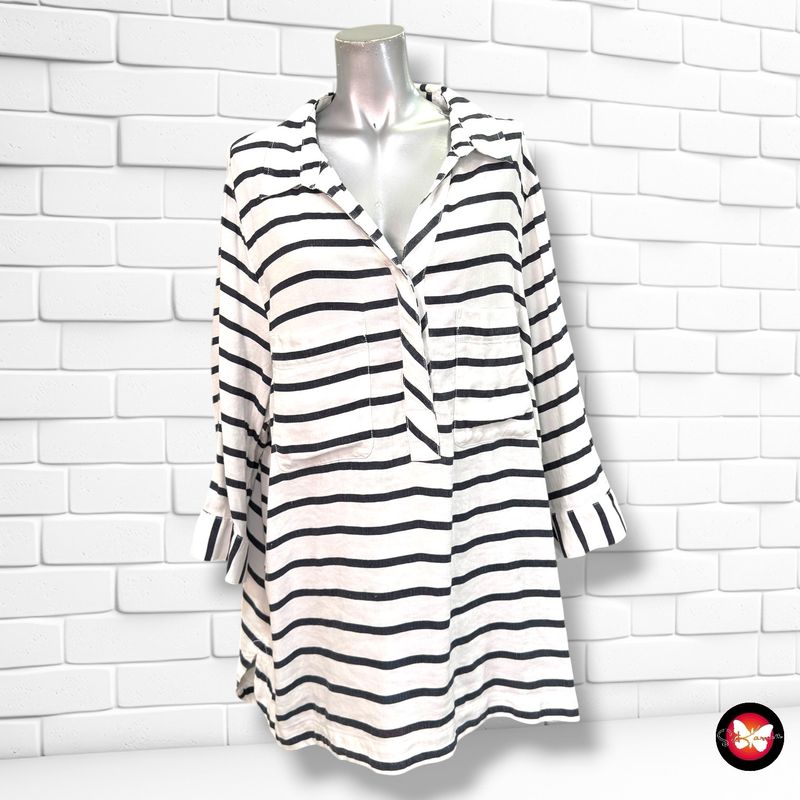 **HOY** Blusa de lino de rayas C&amp;A color Blanco y azul Talla 50