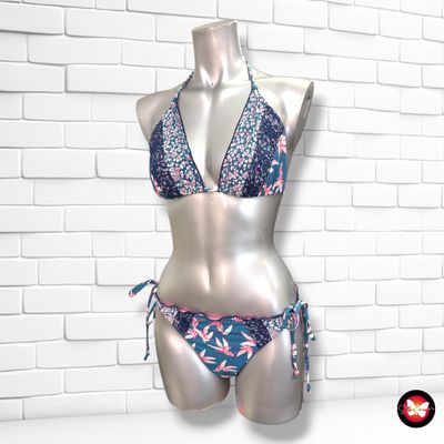**HOY** Bikini de florecitas con encaje color Azul y rosa Talla S/M