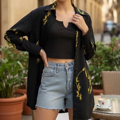 Camisa de manga larga color Negro y amarillo Talla 46