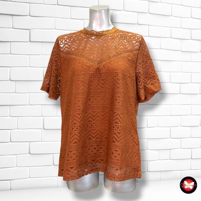 **HOY** Blusa de manga corta de encaje G-MAXX color Marrón Talla XL