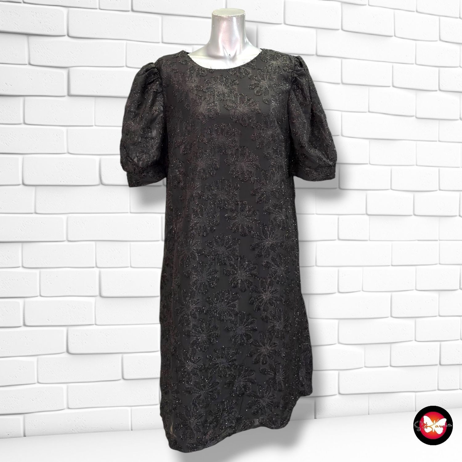 Vestido de noche con mangas abullonadas COTTON CLUB color Negro Talla M
