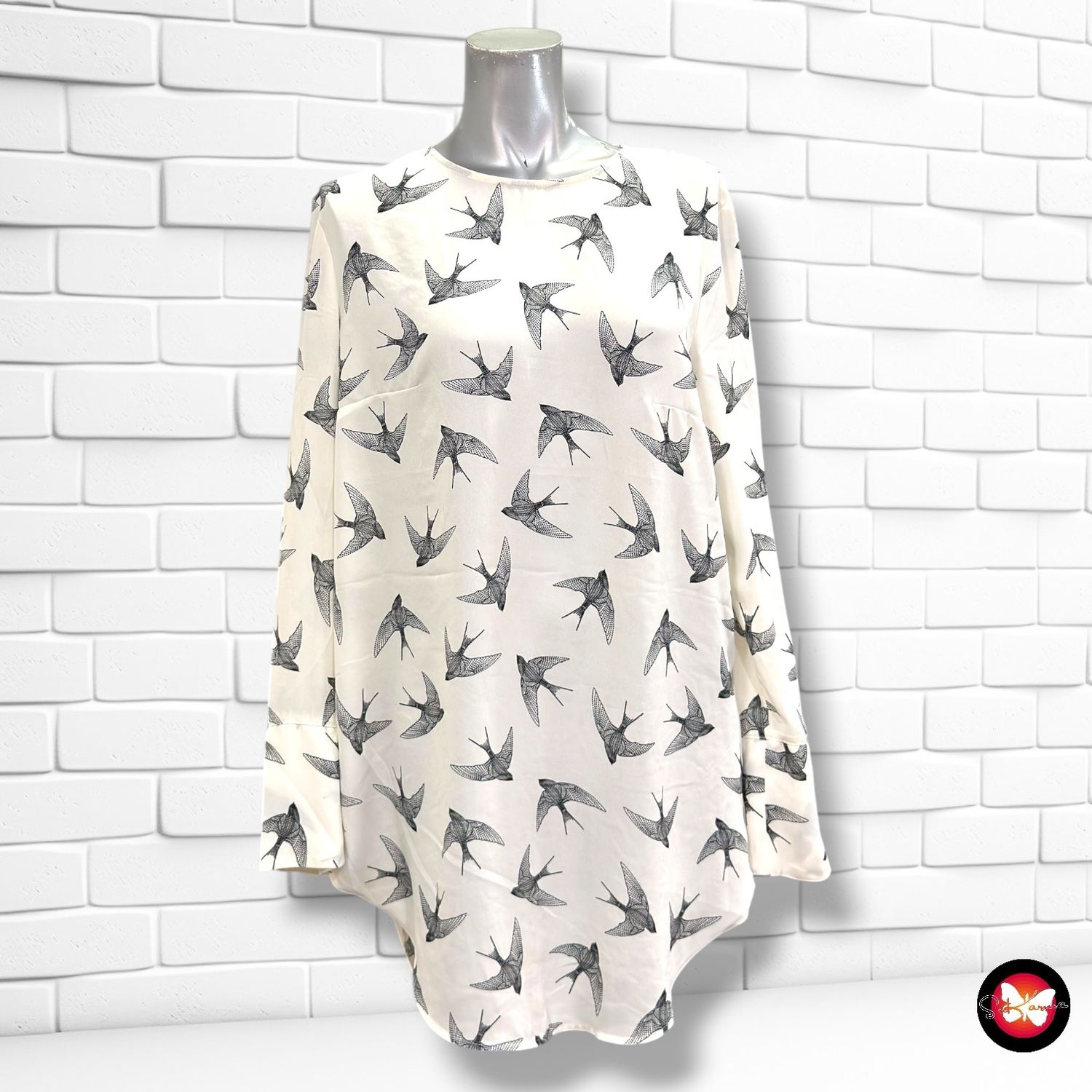 Blusa de manga larga con golondrinas H&amp;M color Crema y crema Talla 40