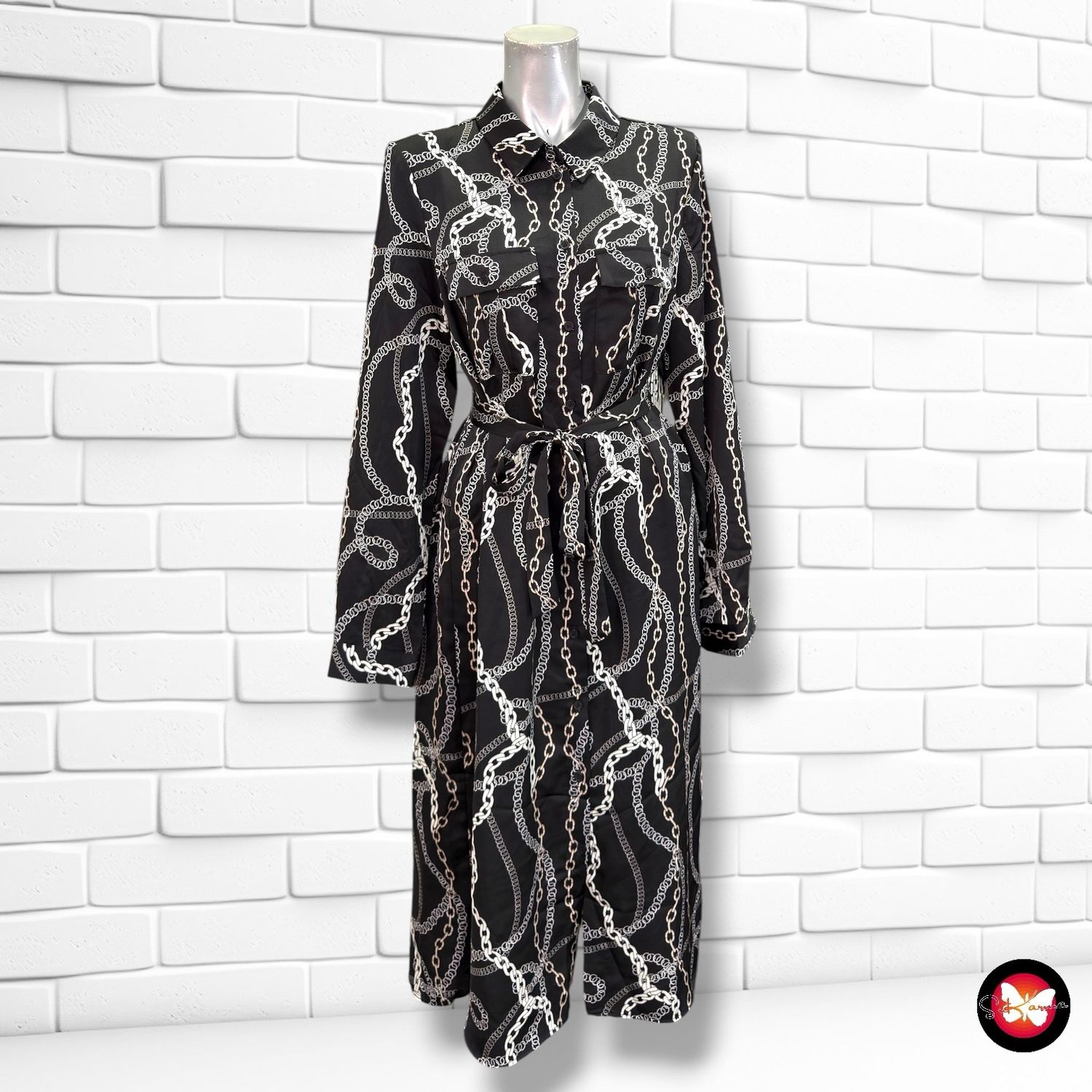 Vestido camisero VERO MODA color Negro y beige Talla S