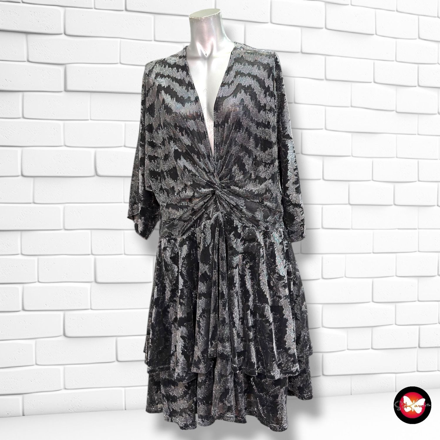 Vestido de noche con lurex COLOURFUL REBEL color Negro y plateado Talla S