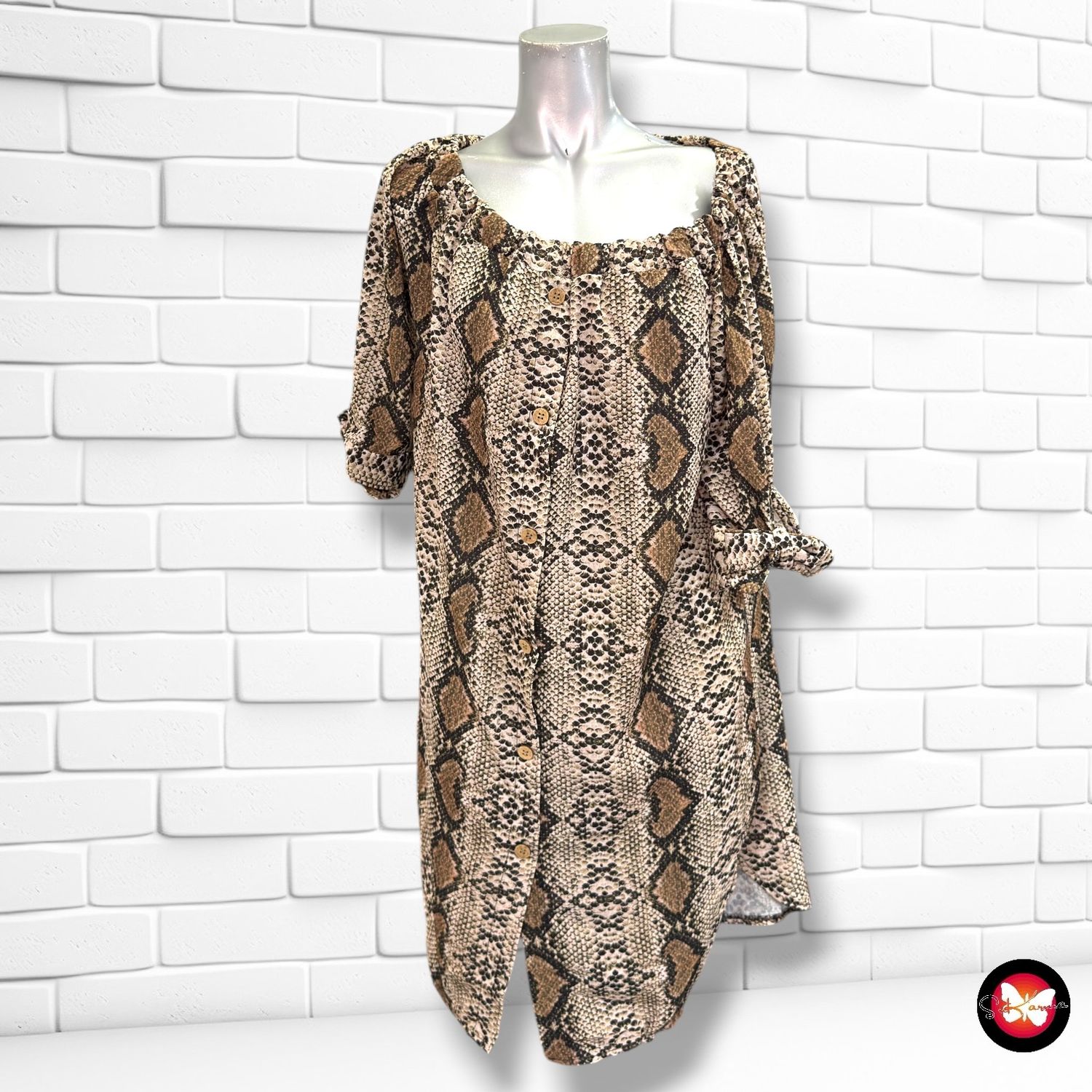 Vestido escote barco estampado serpiente  color Marrón Talla ÚNICA