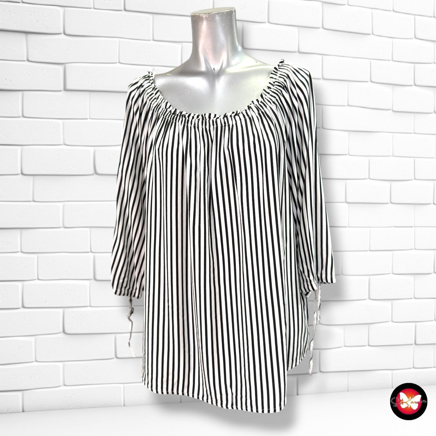 Blusa escote barco de rayitas STREET ONE color Blanco y negro Talla 40
