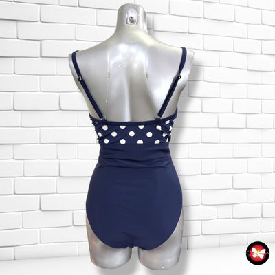 **HOY** Bañador entero con lunares color Azul marino y blanco Talla 38 (10UK)