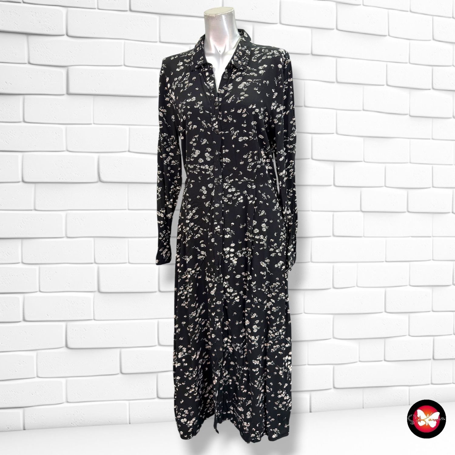 Vestido largo camisero WAREHOUSE color Negro y varios Talla 40 (12UK)