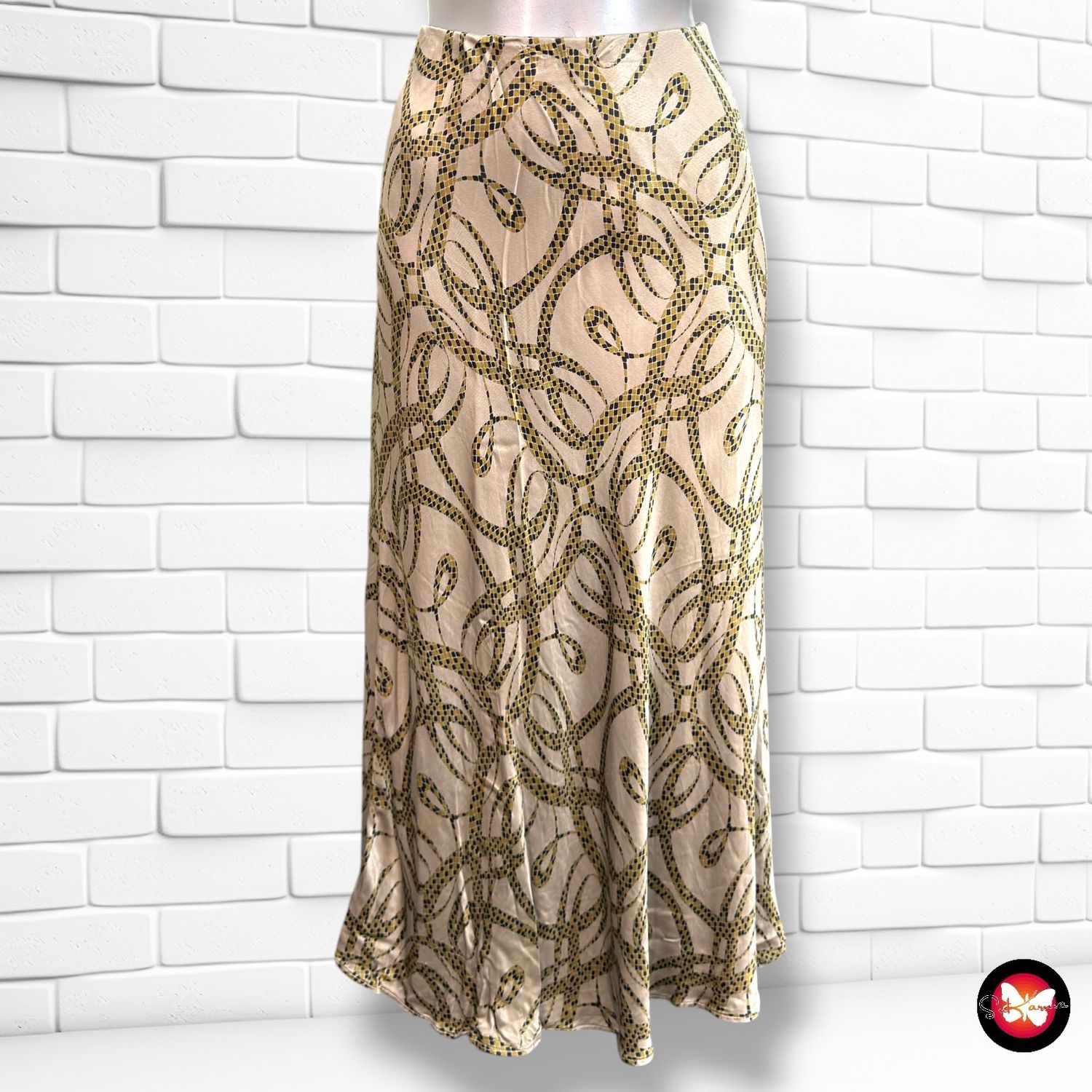 Falda midi satinada color Taupe y verde oliva Talla S