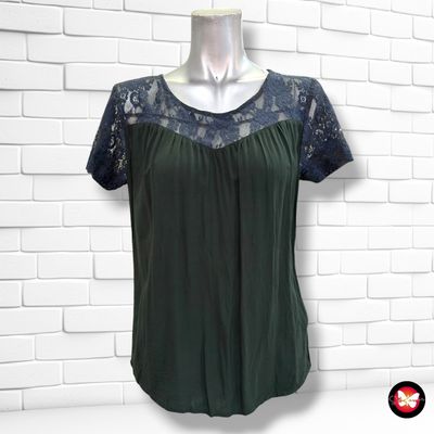 **HOY** Blusa de manga corta con encaje .OBJECT color Verde Talla 36