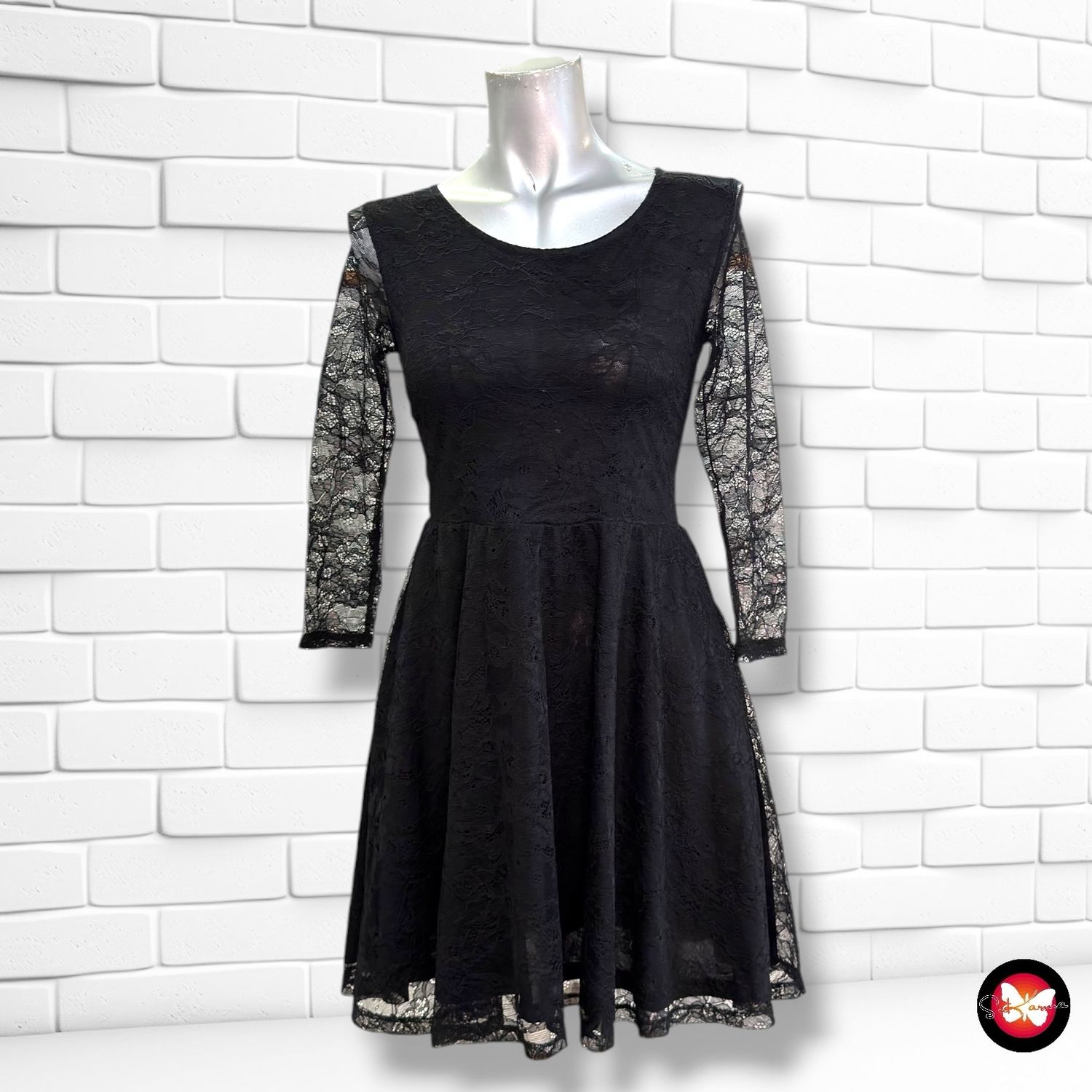 Vestido de noche de encaje color Negro Talla XXS