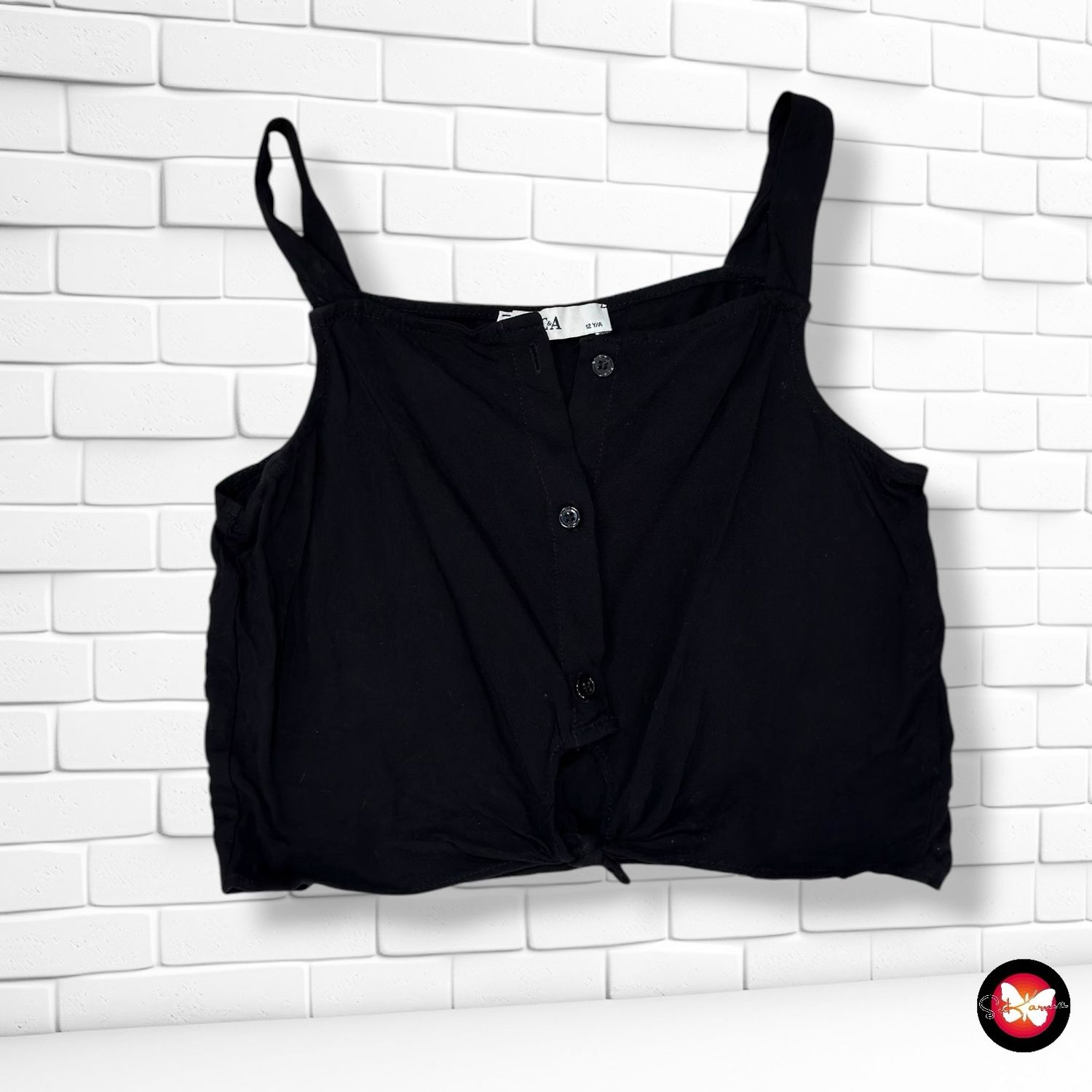 Blusa cropped C&amp;A color Negro Talla 12 años