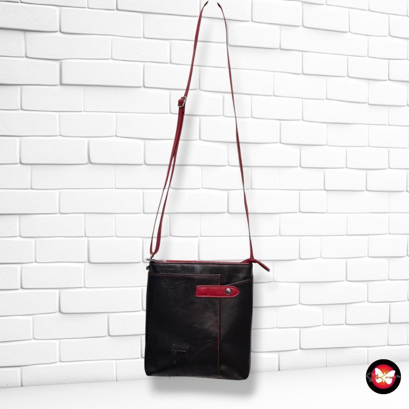 Bolso bandolera de piel BALDINE color Negro y rojo Talla PEQUEÑO