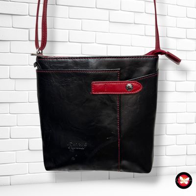 **HOY** Bolso bandolera de piel BALDINE color Negro y rojo Talla PEQUEÑO