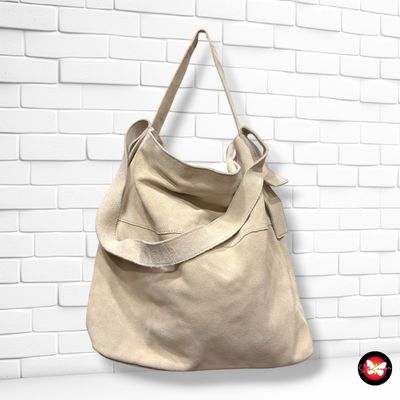 **HOY** Bolso de hombro de ante  color Hueso Talla GRANDE