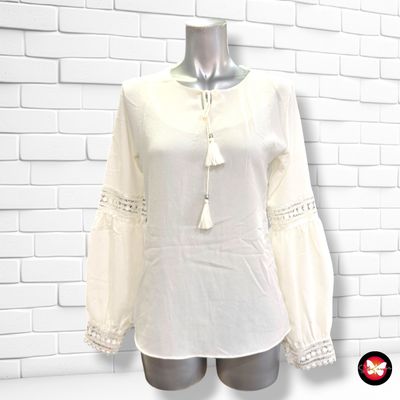 **HOY** Blusa ibicenca de manga larga  color Blanco Talla M/L (pequeña)