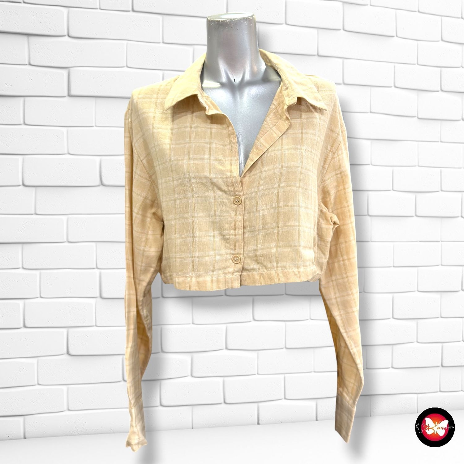 Camisa cropped de manga larga DIVIDED color Beige Talla S